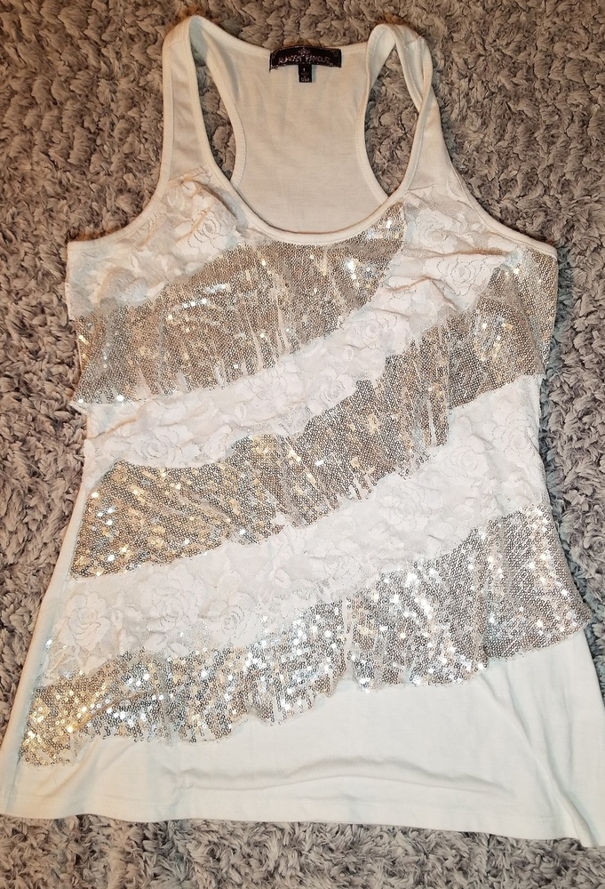 White Ruffle Sequin Tank Top